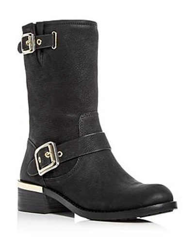 Shop Vince Camuto Women's Windy Nubuck Leather Block Heel Moto Boots In Black