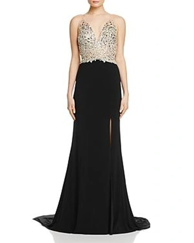 Shop Jovani Fashions Embellished-bodice Gown In Black