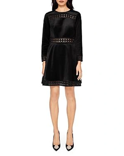 Shop Ted Baker Lullita Geo Lace & Velvet Dress In Black