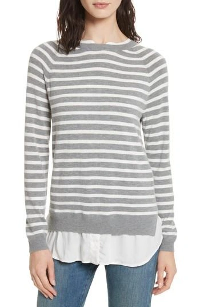 Shop Joie Zaan Hem Inset Stripe Sweater In Heather Grey/ Porcelain