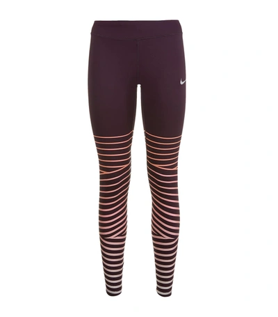 Høne Mose Becks Nike Power Epic Lux Metallic Striped Dri-fit Stretch Leggings In Port Wine  | ModeSens