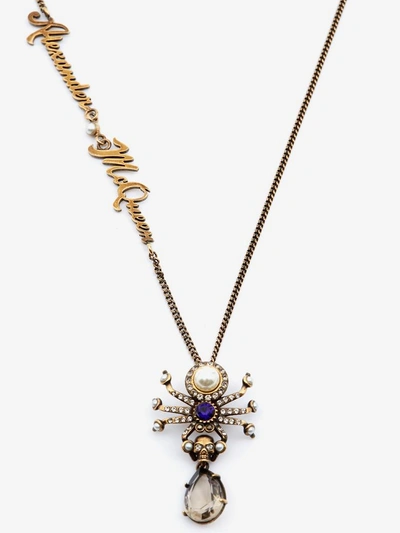 Shop Alexander Mcqueen Signature Spider Necklace In Antique Gold