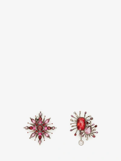 Shop Alexander Mcqueen Asymmetric Rose Earrings In Multicolor         