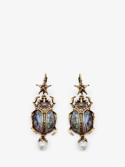 Shop Alexander Mcqueen Beetle Earrings In Antique Gold