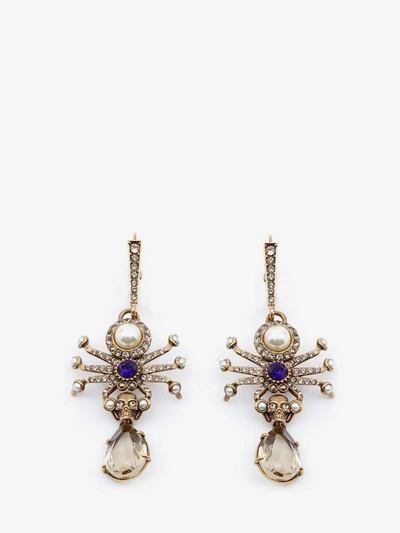 Shop Alexander Mcqueen Spider Earrings In Antique Gold