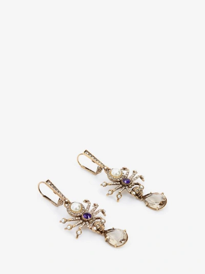 Shop Alexander Mcqueen Spider Earrings In Antique Gold