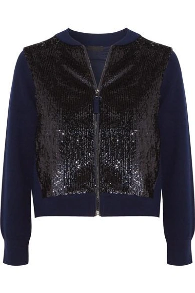 Shop Jcrew Sequined Tulle And Wool Bomber Jacket In Navy