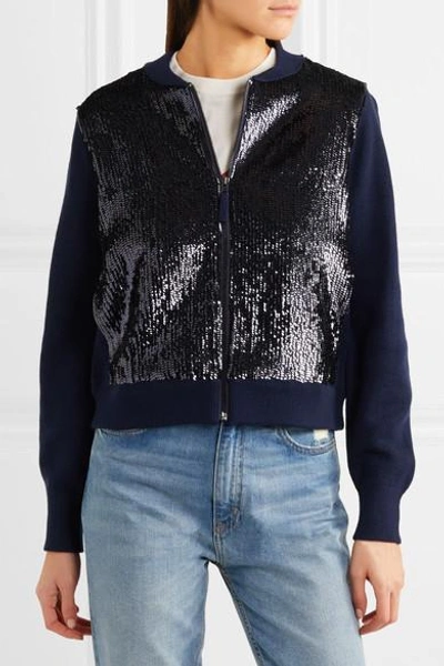 Shop Jcrew Sequined Tulle And Wool Bomber Jacket In Navy