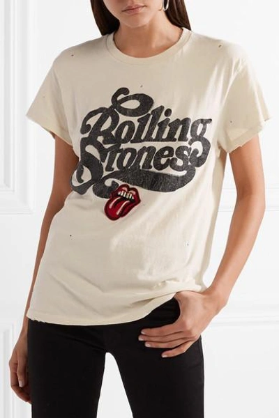 Shop Madeworn Rolling Stones Appliquéd Printed Cotton-jersey T-shirt In White