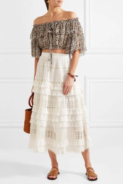 Shop Zimmermann Corsair Tiered Broderie Anglaise Cotton Midi Skirt In Ivory