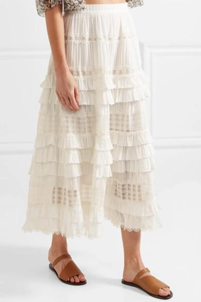 Shop Zimmermann Corsair Tiered Broderie Anglaise Cotton Midi Skirt In Ivory