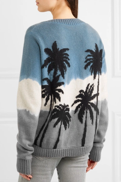 Shop The Elder Statesman Embroidered Tie-dyed Cashmere Sweater In Blue