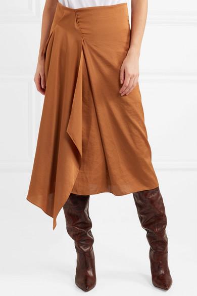 Vanessa Bruno Hilaria Draped Satin Midi Skirt In Copper | ModeSens