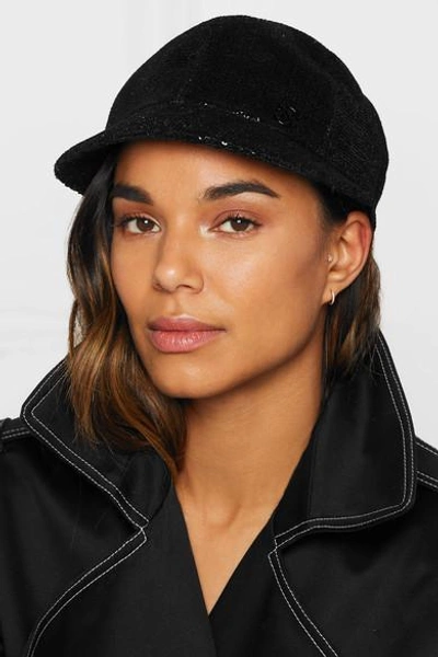 Shop Maison Michel Warren Sequined Velvet Cap In Black