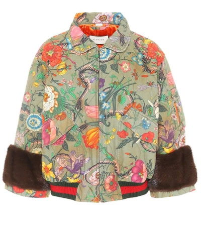 Shop Gucci Mink-trimmed Cotton Jacket In Multicoloured