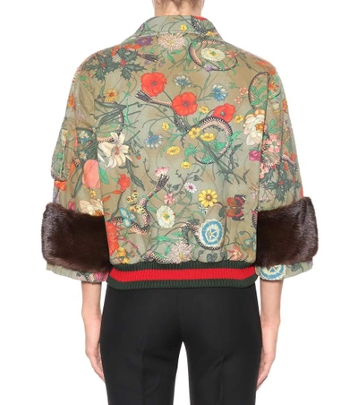 Shop Gucci Mink-trimmed Cotton Jacket In Multicoloured