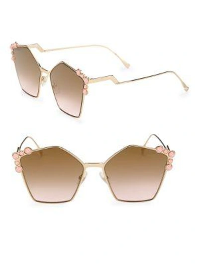 Shop Fendi Women's 57mm Embellished Pentagon Sunglasses In Rose Gold