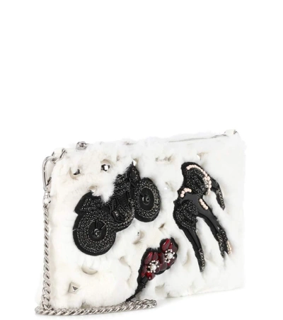 Embellished fur clutch