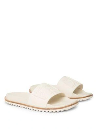 Shop Fendi Men's Logo Embossed Slide Sandals In Panna