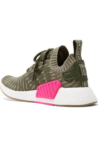 Shop Adidas Originals Nmd R2 Leather-trimmed Primeknit Sneakers In Army Green
