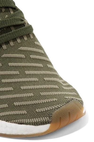 Shop Adidas Originals Nmd R2 Leather-trimmed Primeknit Sneakers In Army Green