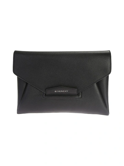 Shop Givenchy Black Leather Antigona Medium Clutch