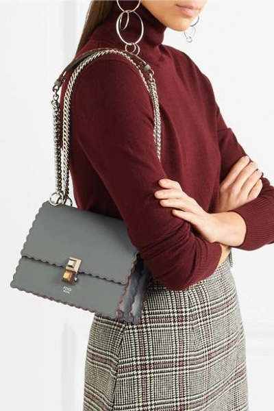 Shop Fendi Kan I Mini Leather Shoulder Bag In Gray