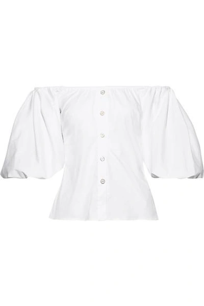 Shop Caroline Constas Jolie Off-the-shoulder Cotton-blend Poplin Top In White