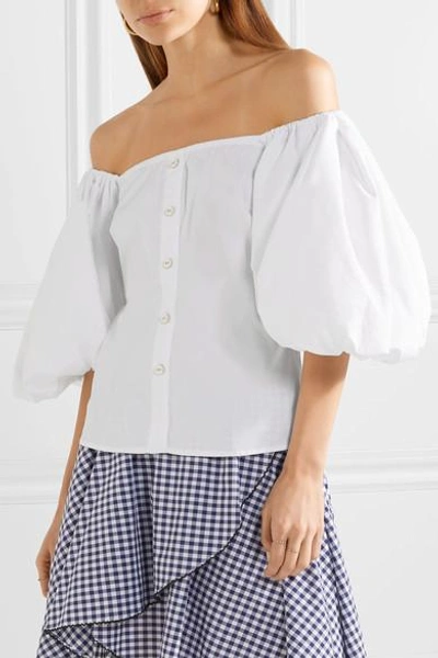 Shop Caroline Constas Jolie Off-the-shoulder Cotton-blend Poplin Top In White