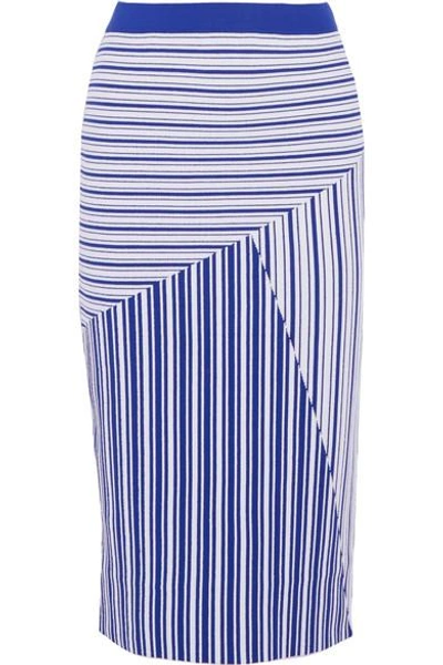 Shop Rebecca Vallance Corsica Striped Stretch-knit Midi Skirt In Navy