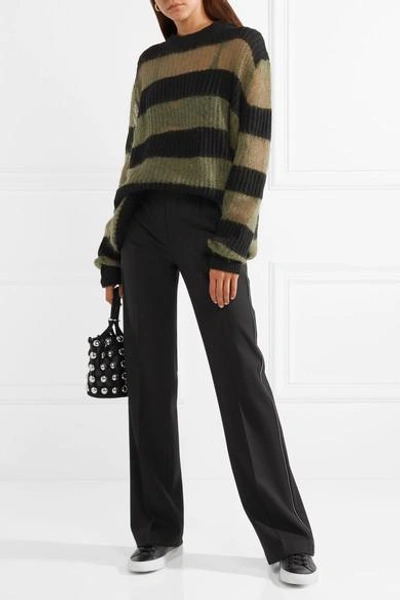 Shop Helmut Lang Zip-embellished Wool-blend Twill Straight-leg Pants In Black
