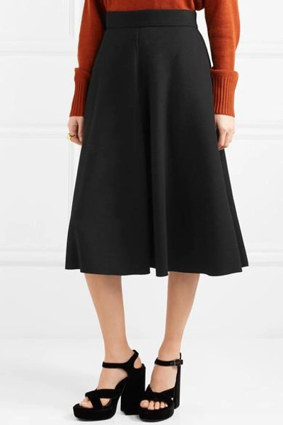 Shop Bottega Veneta Wool-crepe Midi Skirt In Black