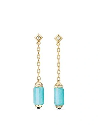 Shop David Yurman Barrels Chain Drop Earrings With Amazonite, Sapphires & Diamonds In 18k Gold In Blue/gold
