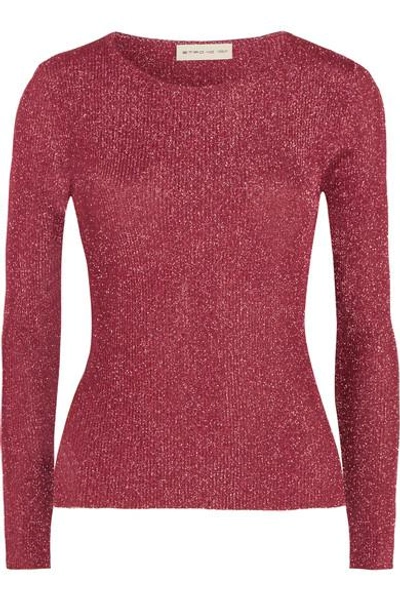 Shop Etro Metallic Ribbed-knit Top In Pink