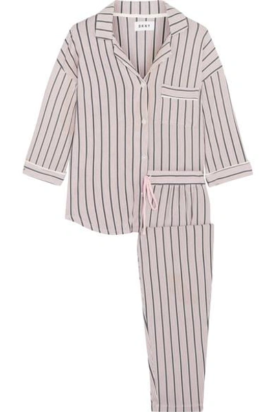 Shop Dkny Modern Attitude Striped Stretch-modal Jersey Pajama Set In Gray
