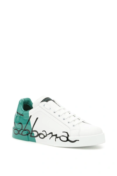 Shop Dolce & Gabbana Portofino Sneakers With Printed Logo In Bianco-verdebianco