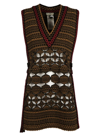 Shop Fendi Embroidered Knitted Vest In Black-phosphorus