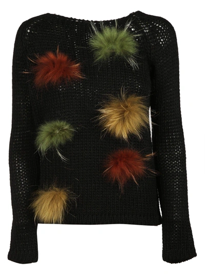 Shop Blugirl Pompom Sweater In Black