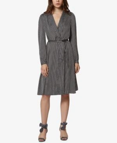 Shop Avec Les Filles Striped Midi Robe Wrap Dress In Black/white