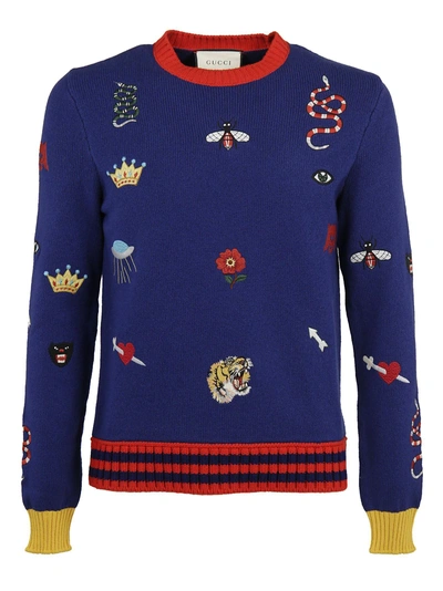 Shop Gucci Embroidered Sweater In Multicolor