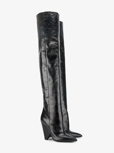 Shop Saint Laurent Black Niki 105 Leather Thigh Boots