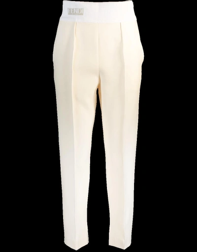 Shop Fendi Logo Waistband Trouser In White
