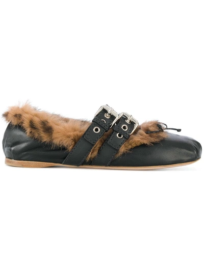 Shop Miu Miu Rabbit Fur Lined Ballerinas - Black