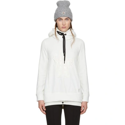 Shop Moncler White Down Embroidered Logo Hoodie