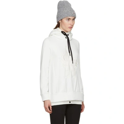 Shop Moncler White Down Embroidered Logo Hoodie