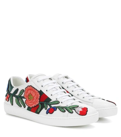 Shop Gucci Ace Leather Sneakers In White