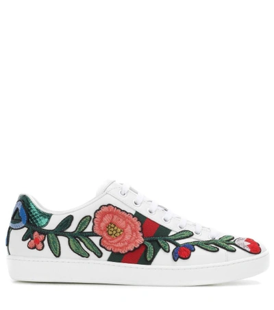 Shop Gucci Ace Leather Sneakers In White