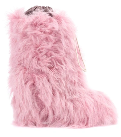 Shop Moncler Exclusive To Mytheresa.com - Shearling Wedge Ankle Boots In Pink