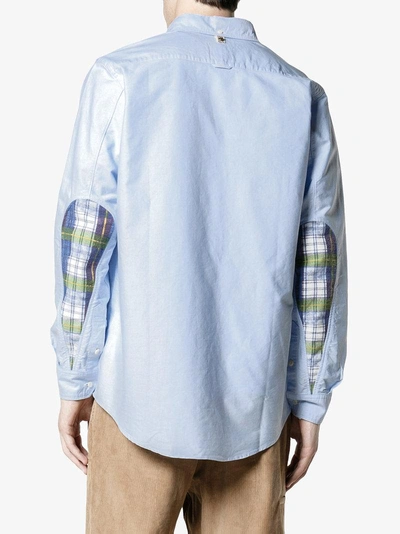 Shop Visvim Albacore Shirt With Check Elbow Patches In Blue
