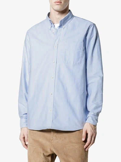 Shop Visvim Albacore Shirt With Check Elbow Patches In Blue